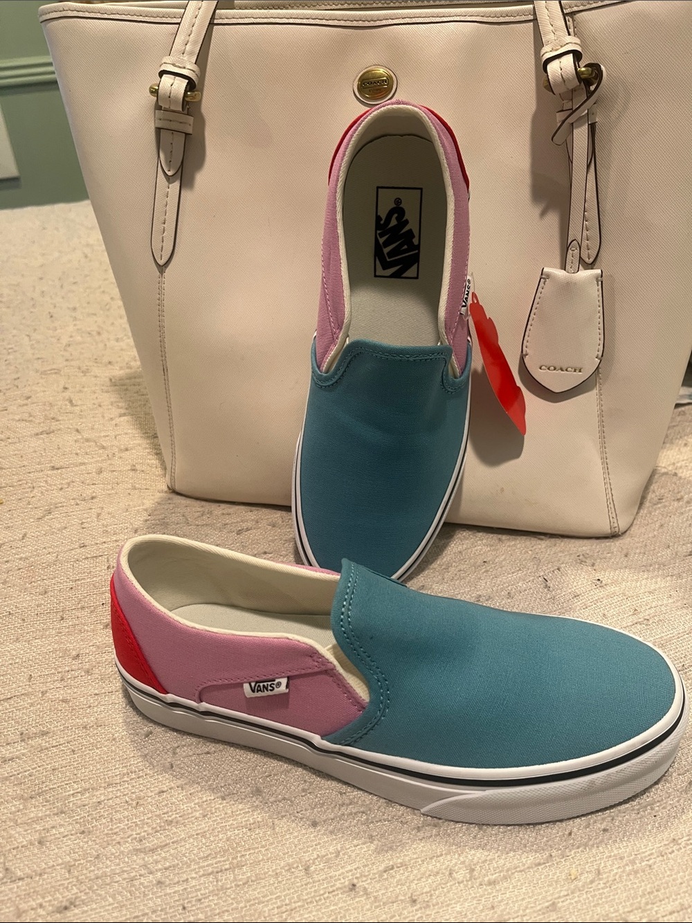 Vans Slip-On Sneakers in Teal, Pink & Red